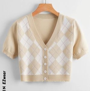 Argyle Pattern Button Front Cardigan